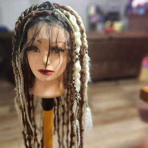 Full Lace  Braided Wig with Brown and Cream Highlights